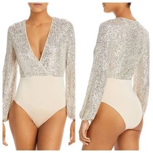 Bardot Silver and Cream Sequin Bodysuit